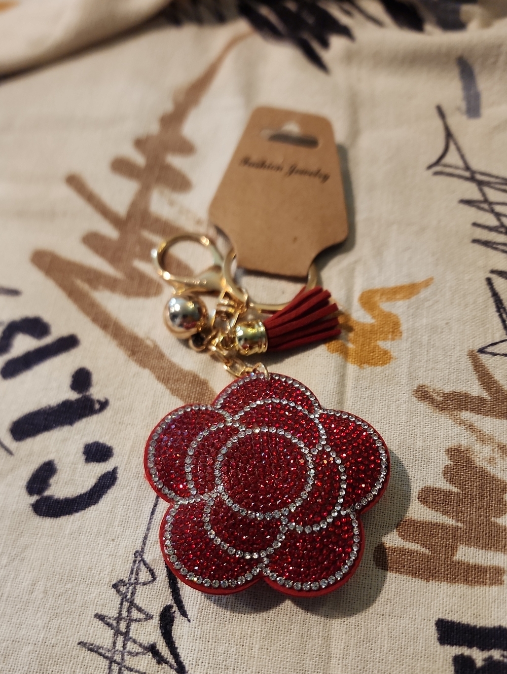 Red Flower Key Chain With Tassle